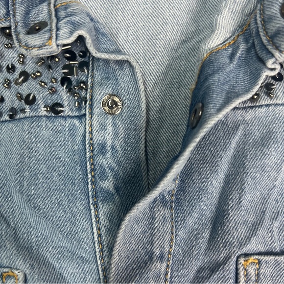 One Teaspoon Shirt womens XS blue denim jean snap front embellished Daria - Picture 8 of 11